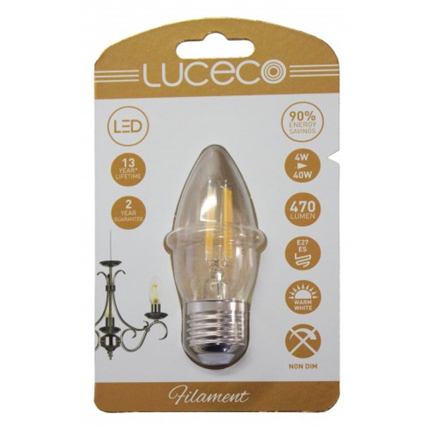 Filament Candle E27 4w 470lm Warm White 2700K Non-Dimmable Lamp