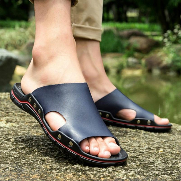 Men Casual Beach Shoes Slippers Microfiber Wear Sandals, Size:42(Black)