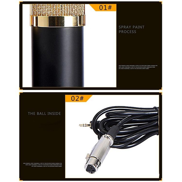 BM-800 3.5mm Studio Recording Wired Condenser Sound Microphone with Shock Mount, Compatible with PC / Mac for Live Broadcast Show, KTV, etc.(Black)