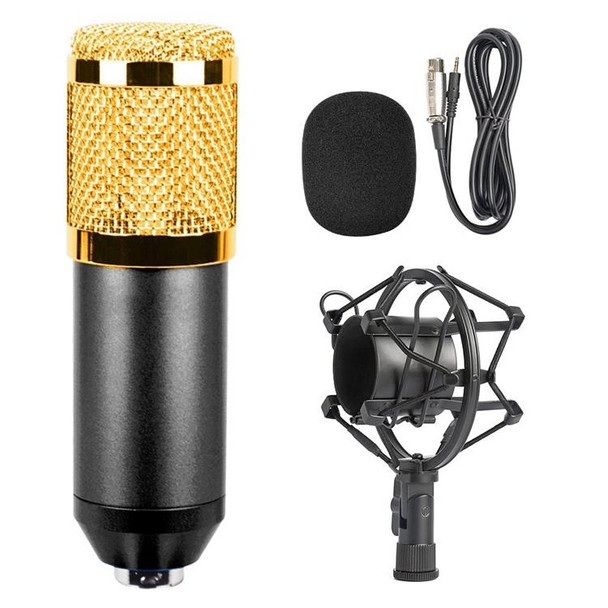 BM-800 3.5mm Studio Recording Wired Condenser Sound Microphone with Shock Mount, Compatible with PC / Mac for Live Broadcast Show, KTV, etc.(Black)