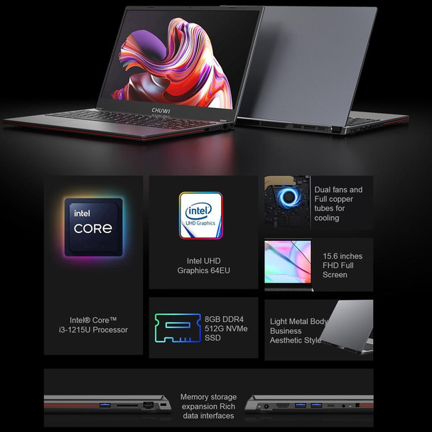 CHUWI CoreBook XPro Laptop, 15.6 inch, 8GB+512GB, Windows 11, Intel Core i3-1215U Hexa Core (Dark Gray)