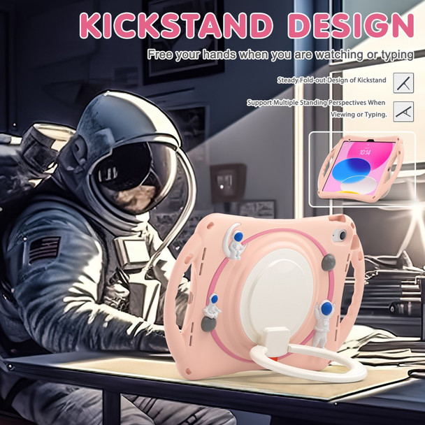 For iPad 10.9 (2022) PC+Silicone Tablet Case Astronaut Decor Rotating Grip Kickstand Shockproof Cover - Pink