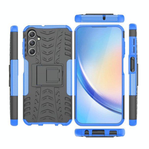 For Samsung Galaxy A24 4G Tire Texture TPU + PC Phone Case with Holder(Blue)