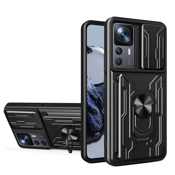 For Xiaomi 12T / 12T Pro / Redmi K50 Ultra Sliding Camshield TPU+PC Phone Case with Card Slot(Black)