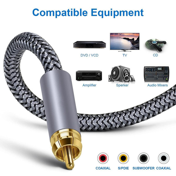 1m Pure Copper RCA Coaxial HIFI Digital Audio Cable SPDIF Subwoofer Speaker Cable(Silver Gray)