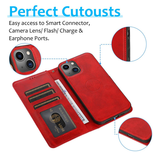 Calf Texture 2 in 1 Detachable Magnetic Back Cover Horizontal Flip Leatherette Case with Holder & Card Slots & Wallet & Photo Frame - iPhone 13(Red)