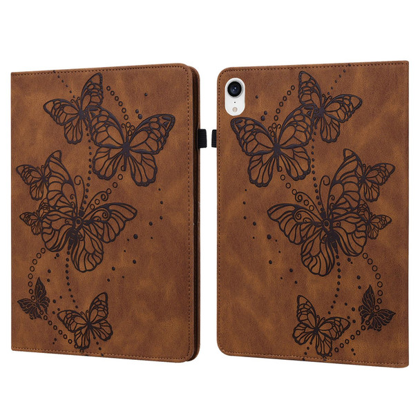 Embossed Butterfly Pattern Horizontal Flip Leatherette Tablet Case - iPad mini 6(Brown)