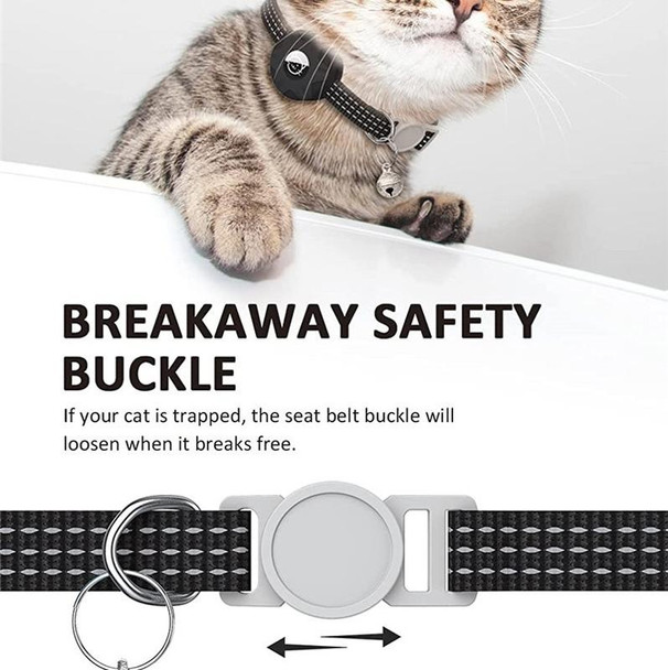 For AirTag Tracker Silicone Case Reflective Pet Cat Collar With Bell(Black)