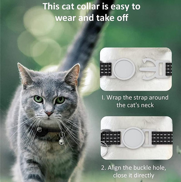 For AirTag Tracker Silicone Case Reflective Pet Cat Collar With Bell(Black)