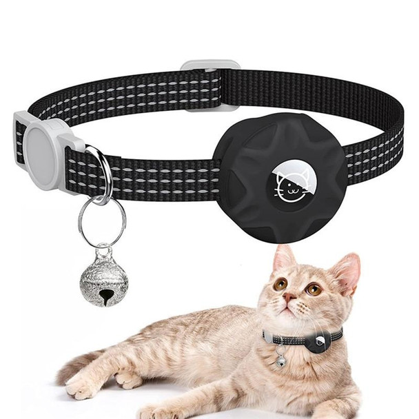 For AirTag Tracker Silicone Case Reflective Pet Cat Collar With Bell(Black)