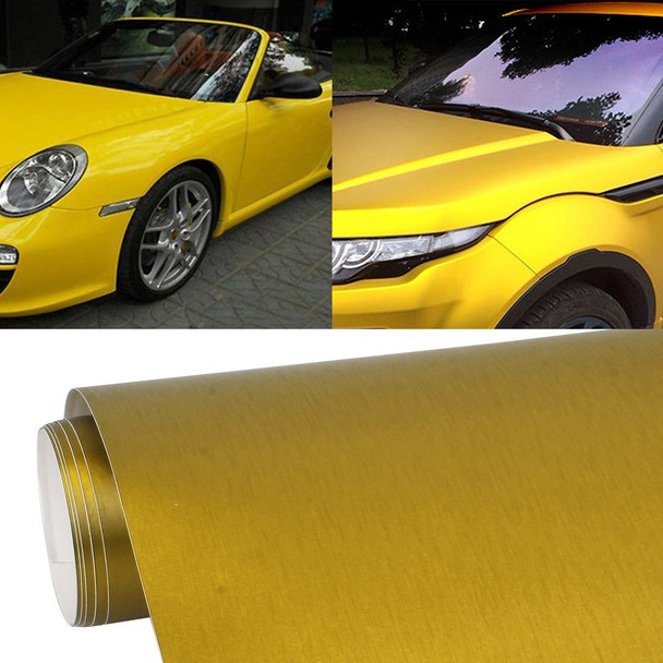 1.52 * 0.5m Waterproof PVC Wire Drawing Brushed Chrome Vinyl Wrap Car Sticker Automobile Ice Film Stickers Car Styling Matte Brushed Car Wrap Vinyl Film (Gold)