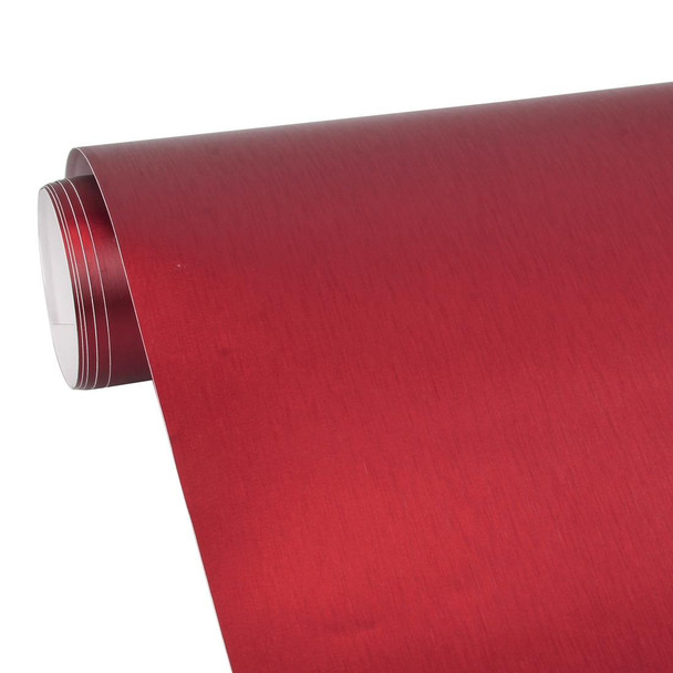 1.52 * 0.5m Waterproof PVC Wire Drawing Brushed Chrome Vinyl Wrap Car Sticker Automobile Ice Film Stickers Car Styling Matte Brushed Car Wrap Vinyl Film (Red)