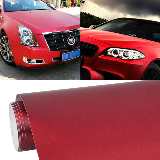 1.52 * 0.5m Waterproof PVC Wire Drawing Brushed Chrome Vinyl Wrap Car Sticker Automobile Ice Film Stickers Car Styling Matte Brushed Car Wrap Vinyl Film (Red)