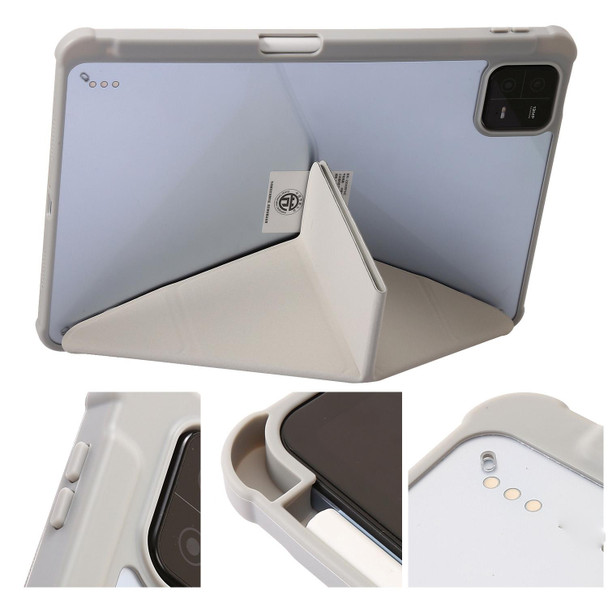 For Xiaomi Pad 6 Pro Clear Acrylic Deformation Leather Tablet Case(Grey)