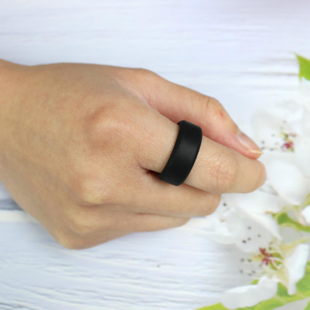 SIR062 8MM Wide Bevel Silicone Ring Sports Ring No.7(Black)