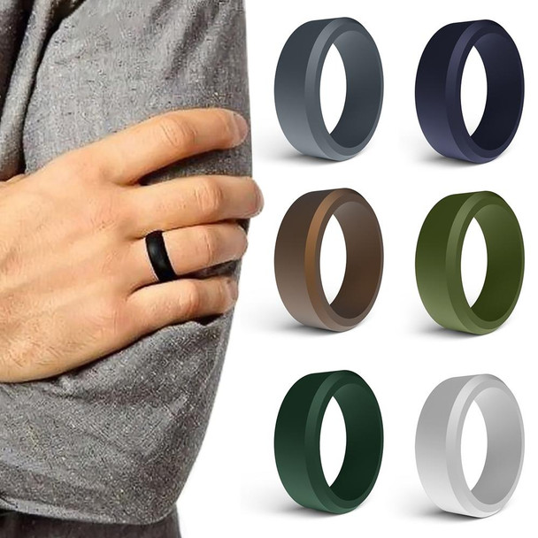 SIR062 8MM Wide Bevel Silicone Ring Sports Ring No.10(Silver)