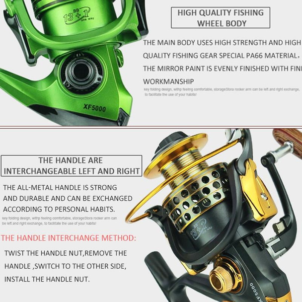 YUMOSHI XF2000 Full Metal Swing Arm Metal Head Fishing Reel(Gold)