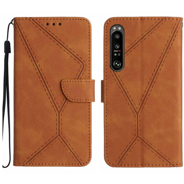 For Sony Xperia 1 V Stitching Embossed Leatherette Phone Case(Brown)