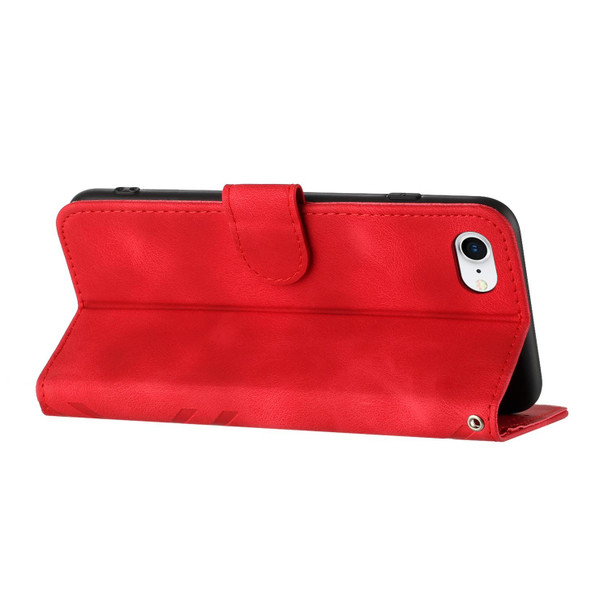 For iPhone 6/7/8/SE 2020/SE 2022 Line Pattern Skin Feel Leatherette Phone Case(Red)