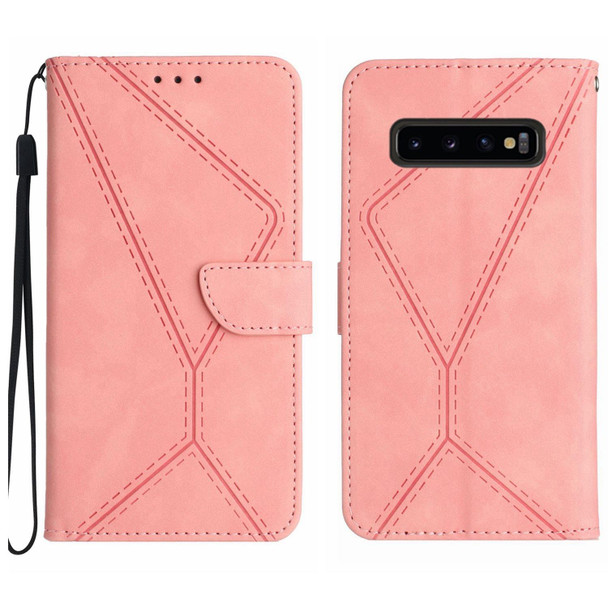 For Samsung Galaxy S10 Stitching Embossed Leatherette Phone Case(Pink)