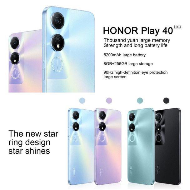 Honor Play 40 5G WDY-AN00, 8GB+128GB, China Version, Face ID & Side Fingerprint Identification, 5200mAh, 6.56 inch MagicOS 7.1 / Android 13 Qualcomm Snapdragon 480 Plus Octa Core up to 2.2GHz, Network: 5G, Not Support Google Play(Black)