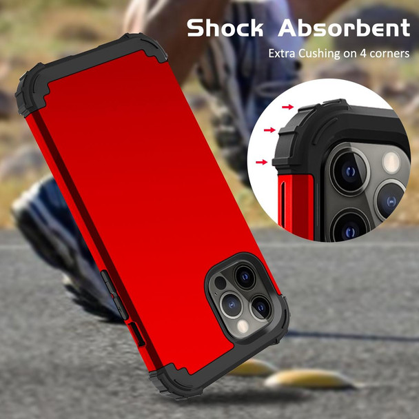 3 in 1 Shockproof PC + Silicone Protective Case - iPhone 12 Pro Max(Red + Black)