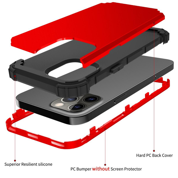 3 in 1 Shockproof PC + Silicone Protective Case - iPhone 12 Pro Max(Red + Black)