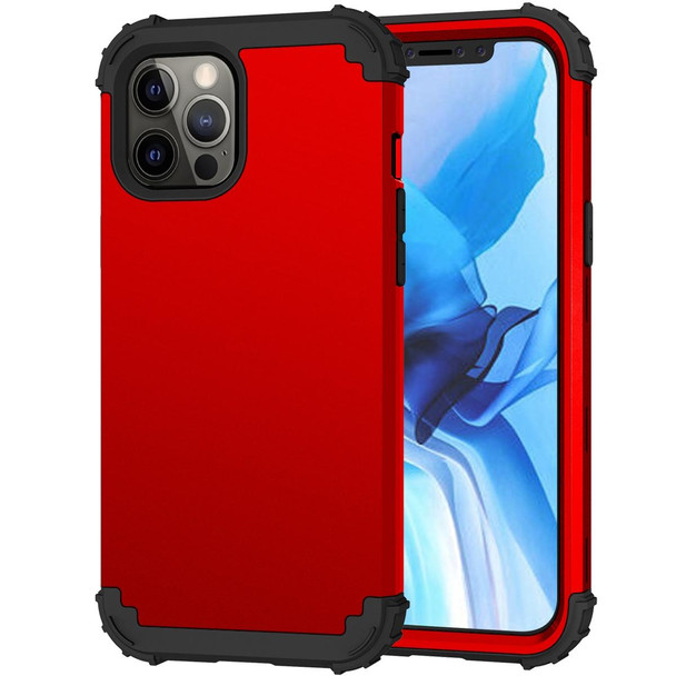 3 in 1 Shockproof PC + Silicone Protective Case - iPhone 12 Pro Max(Red + Black)