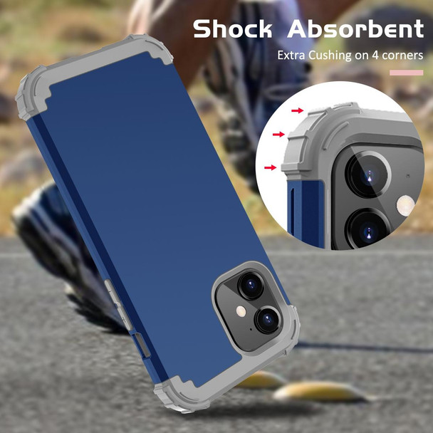 3 in 1 Shockproof PC + Silicone Protective Case - iPhone 12 / 12 Pro(Navy Blue + Grey)
