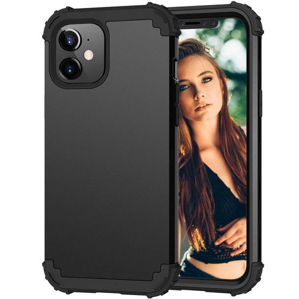 3 in 1 Shockproof PC + Silicone Protective Case - iPhone 12 / 12 Pro(Black)