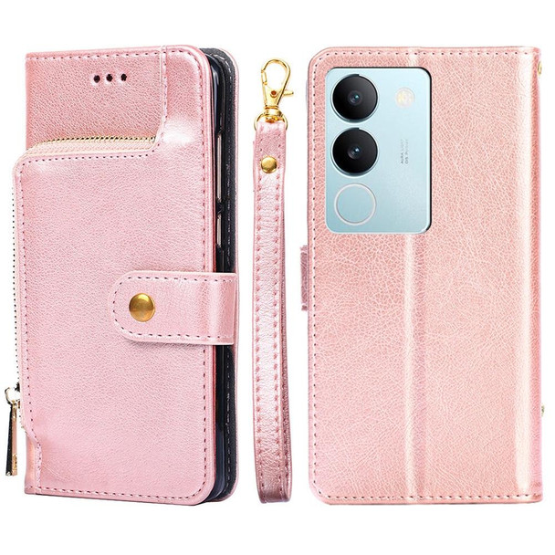 For vivo S17 5G / S17 Pro 5G Zipper Bag Leatherette Phone Case(Rose Gold)