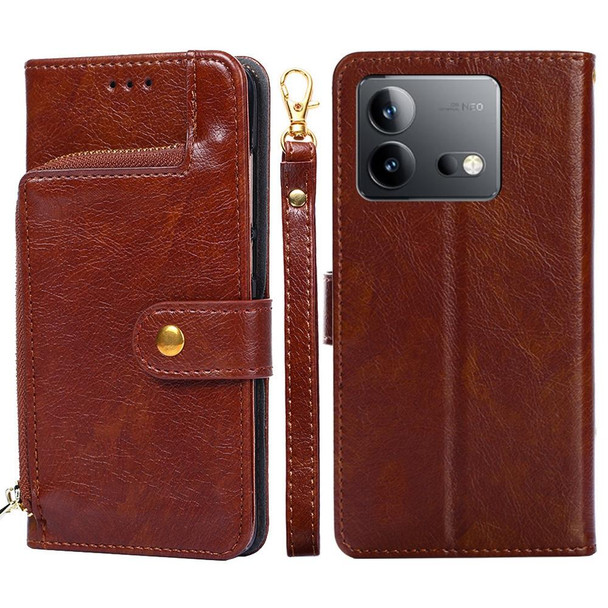 For vivo iQOO Neo 8 / 8 Pro 5G Zipper Bag Leatherette Phone Case(Brown)