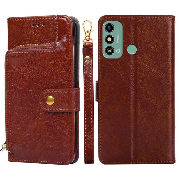 For ZTE Blade A53 4G Zipper Bag Leather Phone Case(Brown)