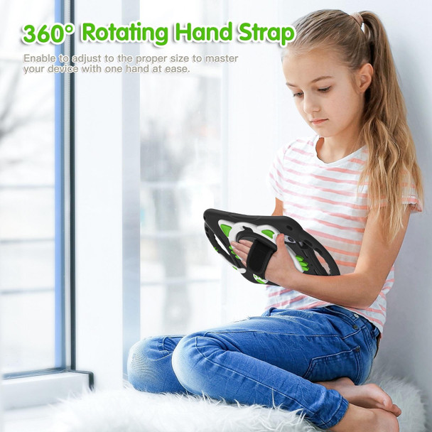 Cute Cat King Kids Shockproof EVA Protective Case with Holder & Shoulder Strap & Handle - iPad mini 6(Black Green)