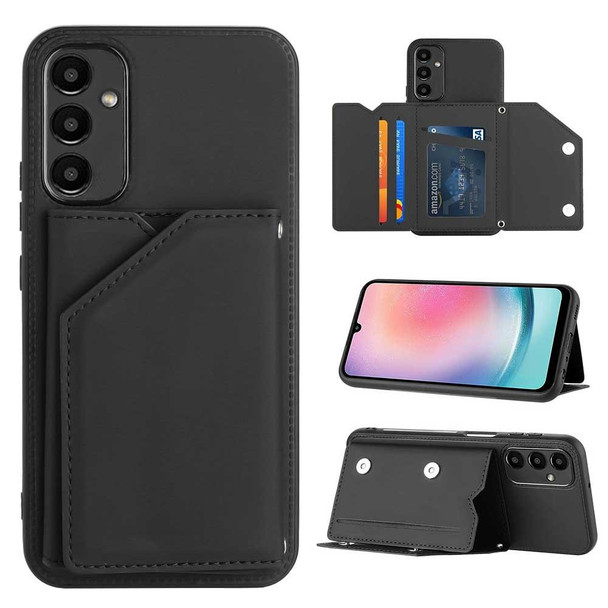 For Samsung Galaxy A24 4G Skin Feel PU + TPU + PC Card Slots Phone Case(Black)