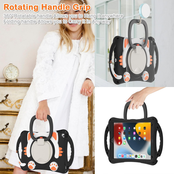 Cute Cat King Kids Shockproof EVA Protective Case with Holder & Shoulder Strap & Handle - iPad 10.2 2019 / 2020 / 2021 / Pro 10.5(Black Orange)