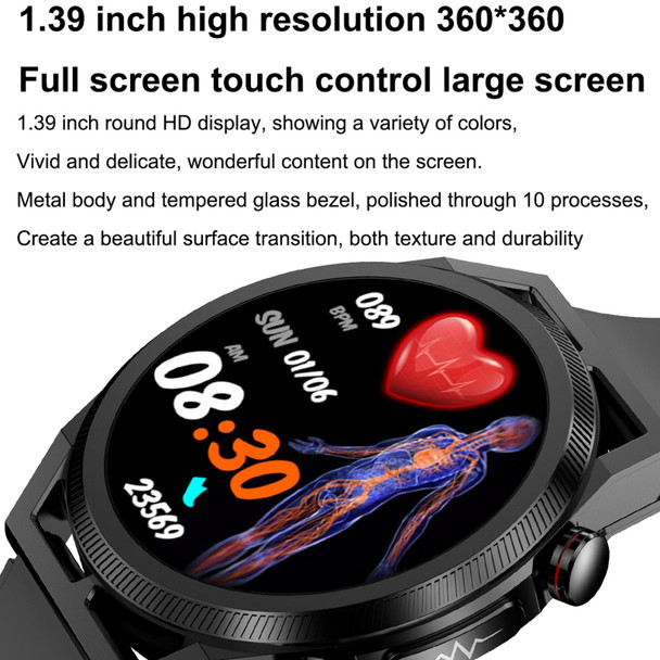 ET310 1.39 inch IPS Screen IP67 Waterproof Leatherette Band Smart Watch, Support Body Temperature Monitoring / ECG (Black)