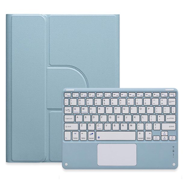 For iPad 10th Gen 10.9 2022 Square Button 360 Degree Rotatable Bluetooth Keyboard Leatherette Case with Touchpad(Mist Blue)