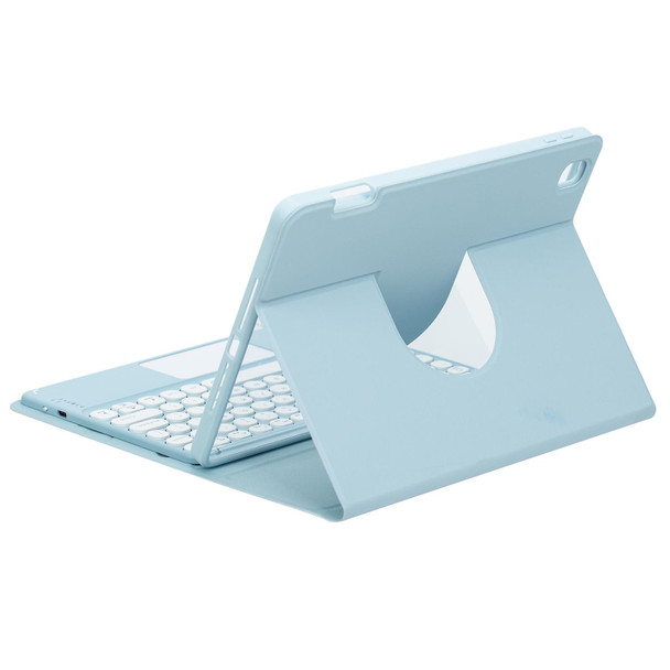 For iPad 10th Gen 10.9 2022 Square Button 360 Degree Rotatable Bluetooth Keyboard Leatherette Case with Touchpad(Mist Blue)