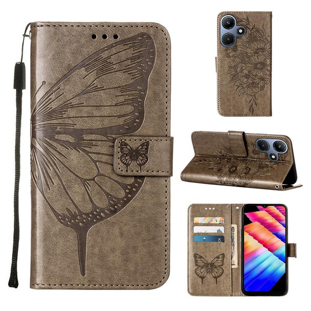 For Infinix Hot 30i / X669 Embossed Butterfly Leatherette Phone Case(Grey)