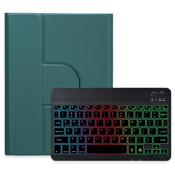 For iPad 10th Gen 10.9 2022 Three-color Backlight Black 360 Degree Rotatable Bluetooth Keyboard Leatherette Case(Dark Green)