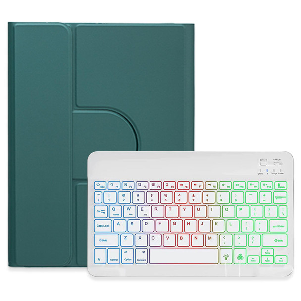 For iPad 10th Gen 10.9 2022 Three-color Backlight White 360 Degree Rotatable Bluetooth Keyboard Leatherette Case(Dark Green)