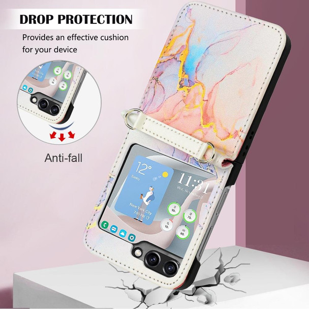 For Samsung Galaxy Z Flip5 PT003 Marble Pattern Flip Leatherette Phone Case(Marble White LS004)