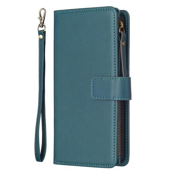 For Samsung Galaxy A25 5G 9 Card Slots Zipper Wallet Leatherette Flip Phone Case(Green)