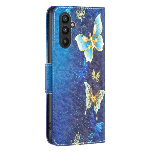 For Samsung Galaxy A25 5G Colored Drawing Pattern Leatherette Phone Case(Gold Butterfly)