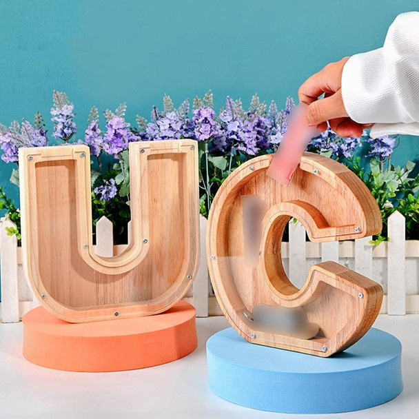 Wooden English Alphabet Piggy Bank Transparent Acrylic Piggy Bank(N)