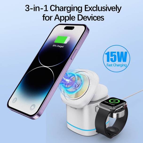H32 15W 3 in 1 Magnetic Multifunctional Wireless Charger (White)