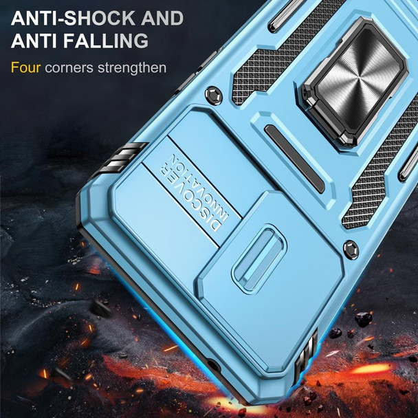 For OPPO Reno7 4G Armor PC + TPU Camera Shield Phone Case(Light Blue)