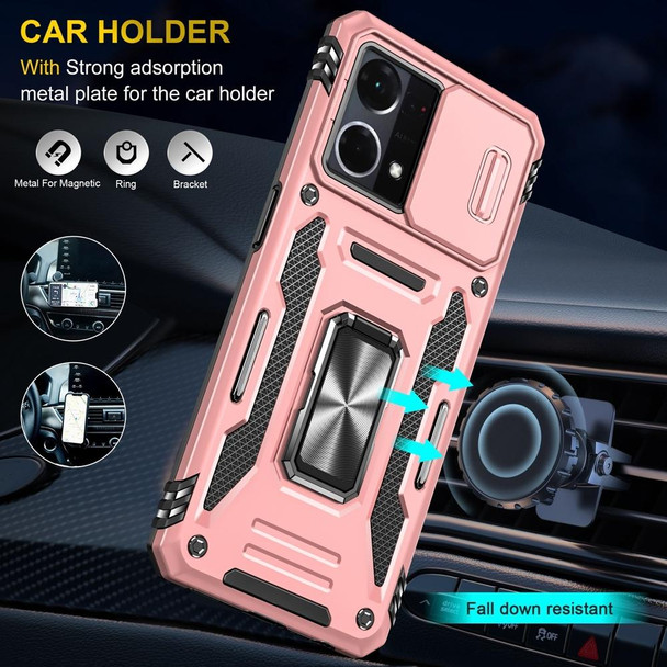 For OPPO Reno7 4G Armor PC + TPU Camera Shield Phone Case(Rose Gold)