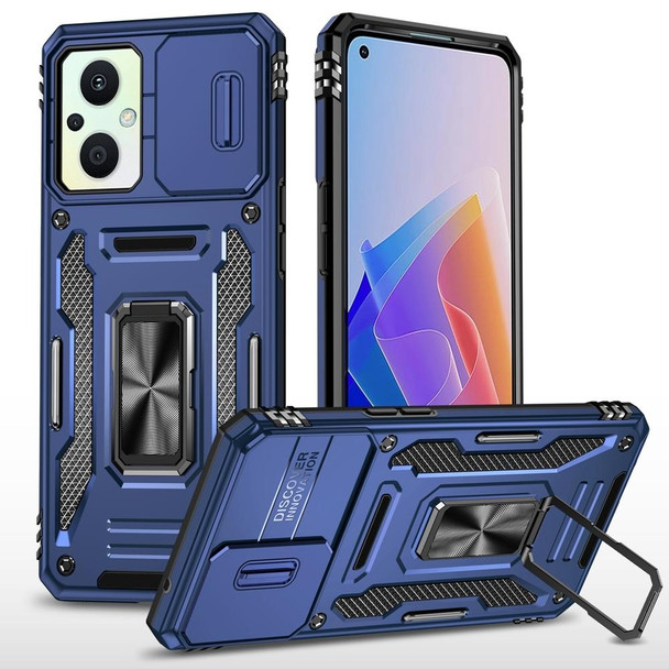 For OPPO Reno7 Lite Armor PC + TPU Camera Shield Phone Case(Navy Blue)